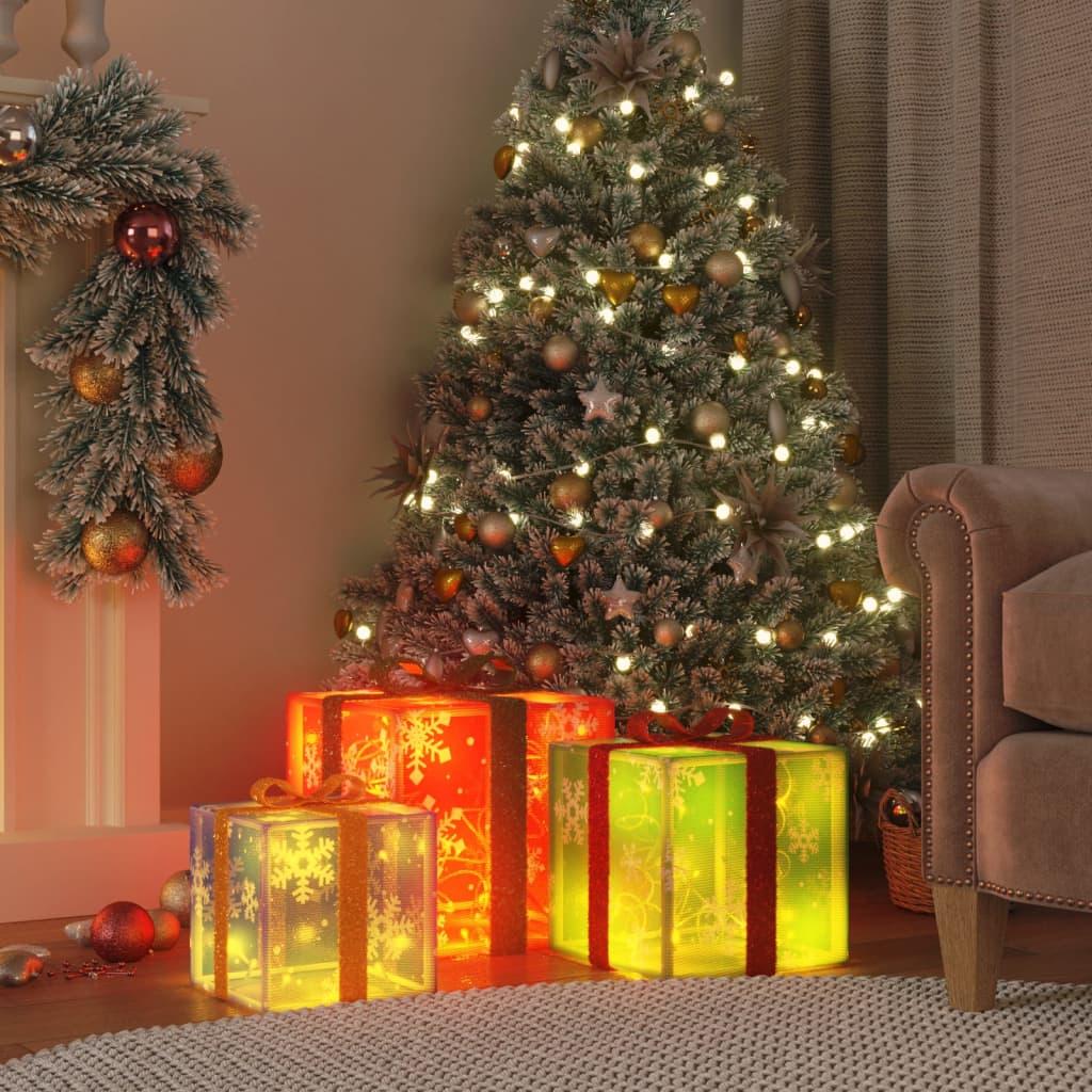 vidaXL izgaismotas Ziemassvētku dāvanas, 3 gab., 64 LED, silti baltas
