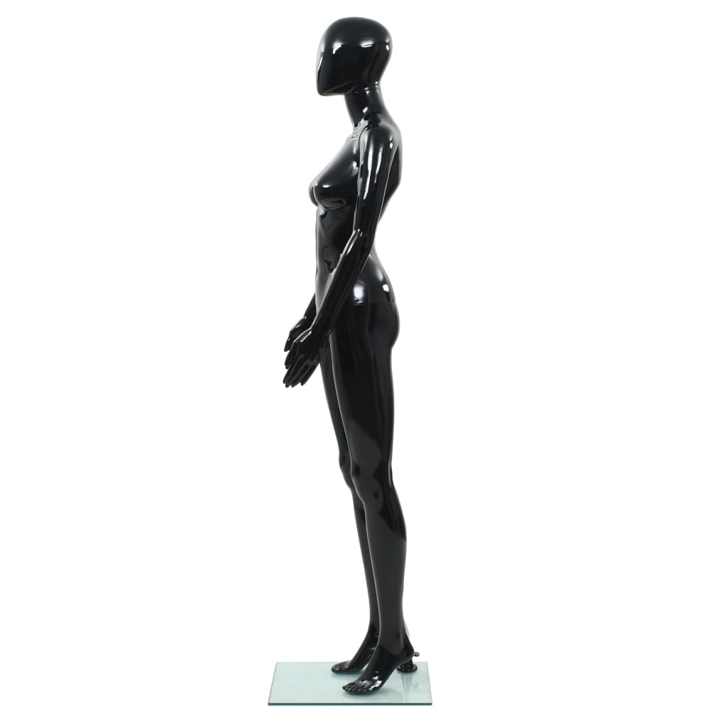 vidaXL sieviešu manekens, pilna auguma, stikla pamatne, 175 cm, melns