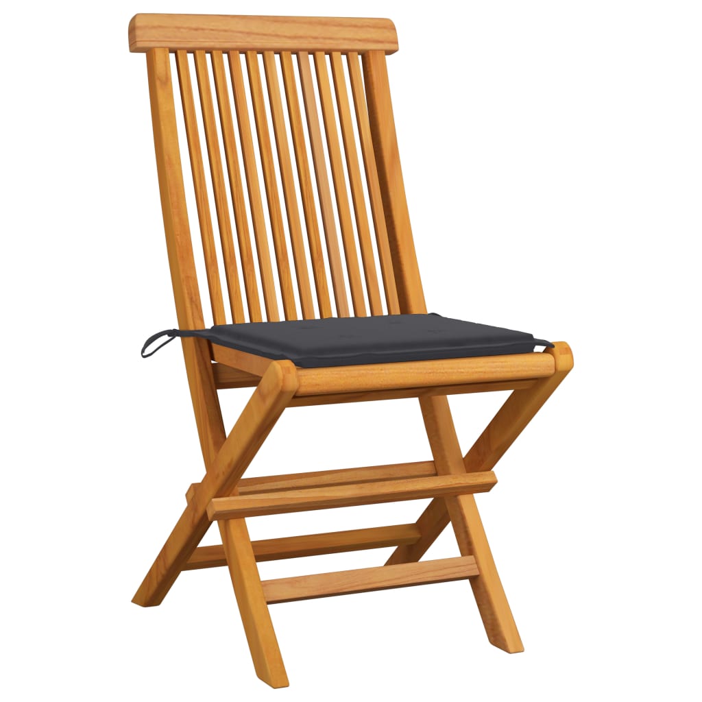 vidaXL dārza krēsli, antracītpelēki matrači, 6 gab., masīvs tīkkoks