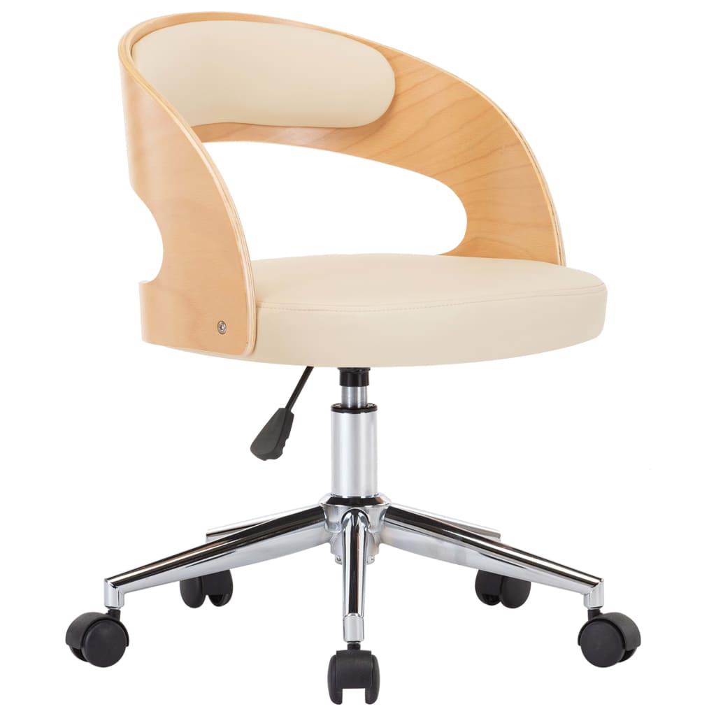 vidaXL biroja krēsls, grozāms, liekts koks, krēmkrāsas mākslīgā āda