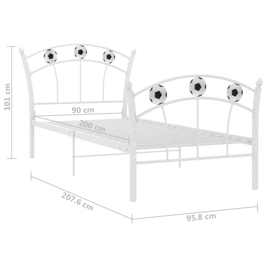 vidaXL gultas rāmis, futbola dizains, balts metāls, 90x200 cm