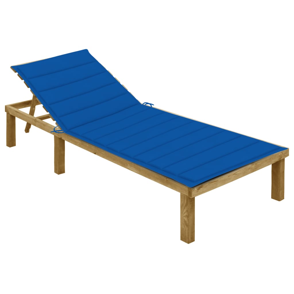 vidaXL sauļošanās zvilnis, koši zils matracis, impregnēta priede