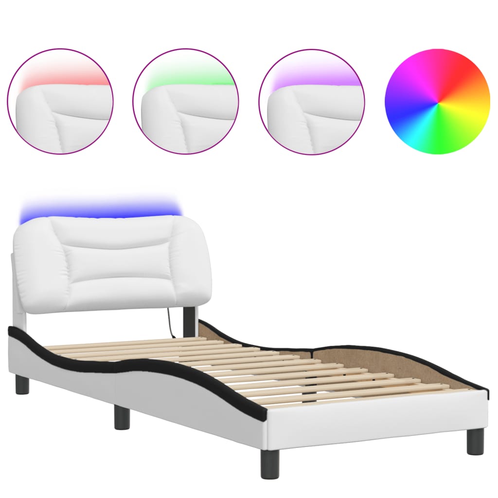 vidaXL gultas rāmis ar LED, balts un melns, 80x200 cm, mākslīgā āda