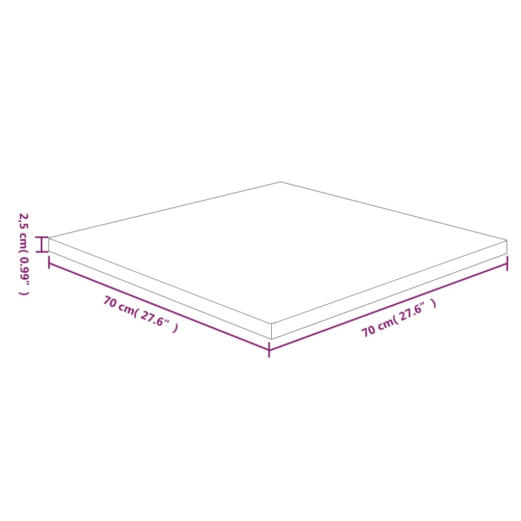 vidaXL kvadrātveida galda virsma, brūna, 70x70x2,5 cm, ozola masīvkoks