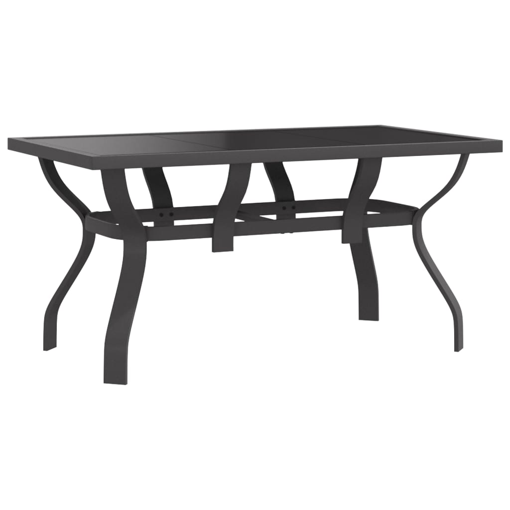vidaXL dārza galds, pelēks, melns, 140x70x70 cm, tērauds un stikls