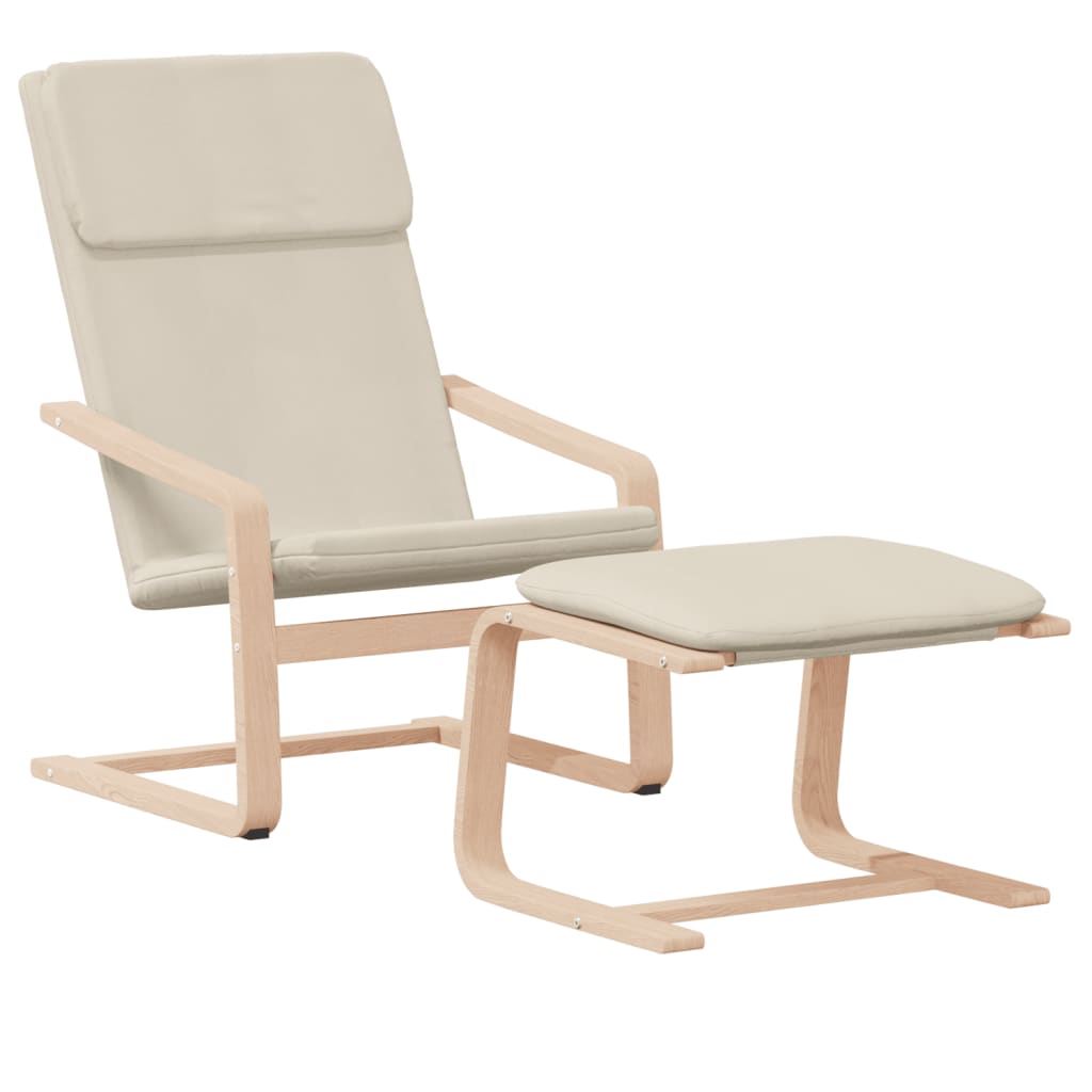vidaXL atpūtas krēsls ar kājsoliņu, krēmkrāsas audums