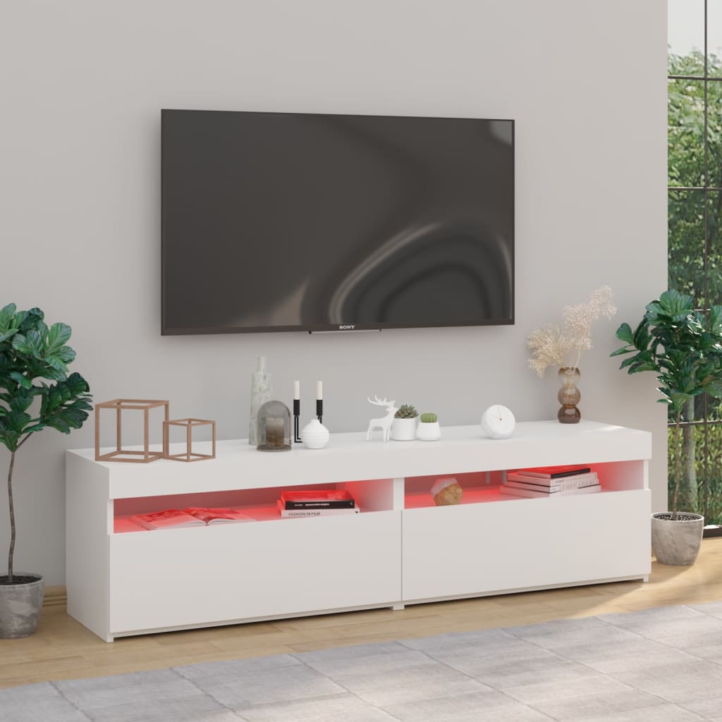 vidaXL TV skapīši ar LED lampiņām, 2 gab., spīdīgi balti, 75x35x40 cm