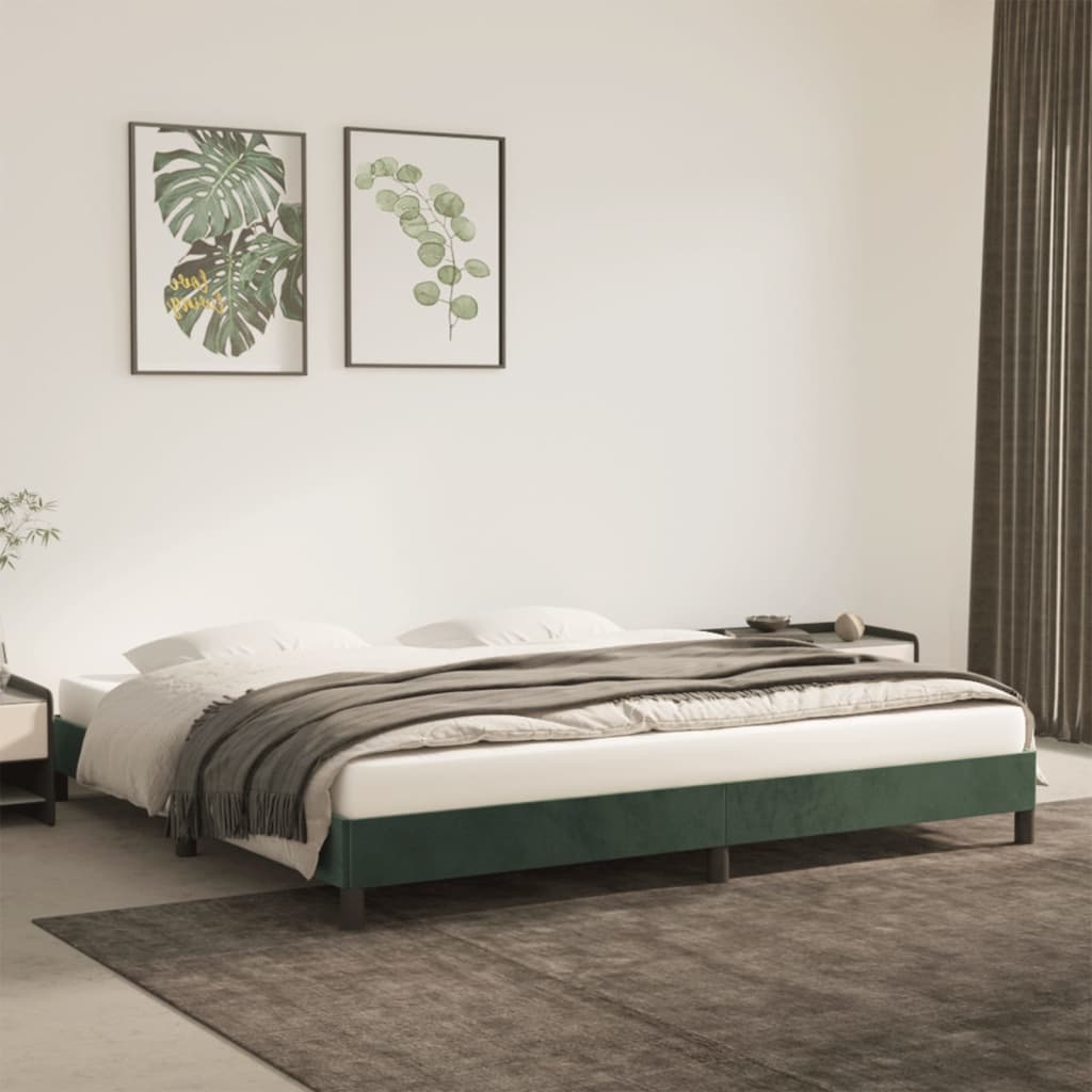 vidaXL gultas rāmis, tumši zaļš samts, 200x200 cm
