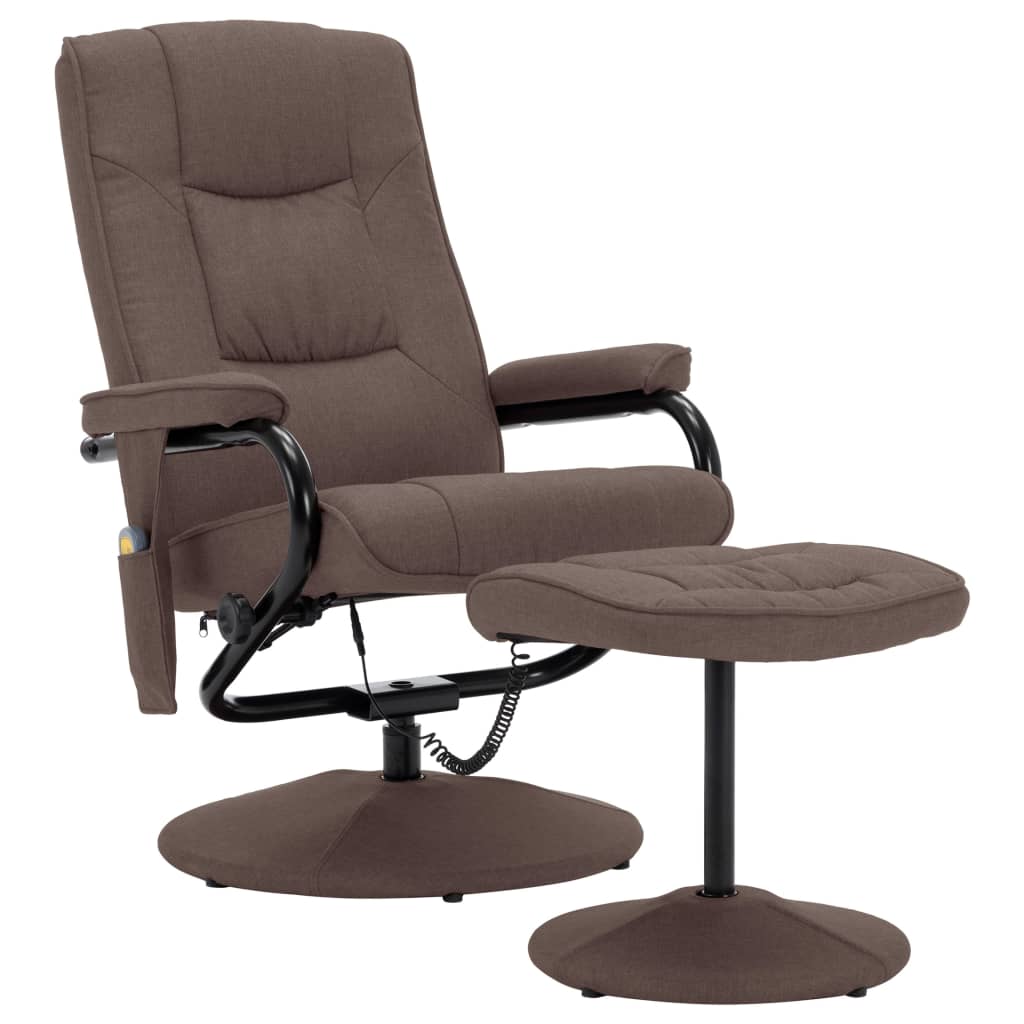 vidaXL masāžas krēsls ar kāju balstu, brūns audums