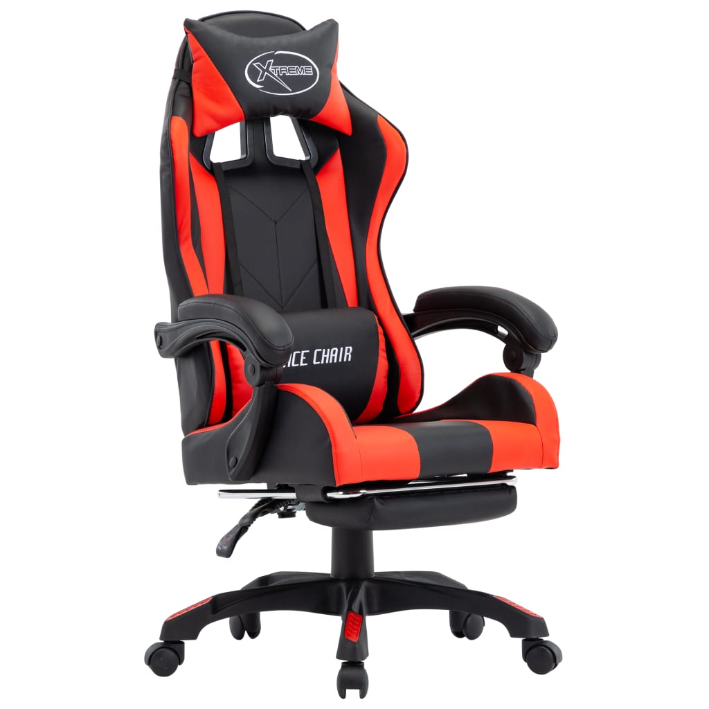 vidaXL biroja krēsls ar kāju balstu, sarkana un melna mākslīgā āda