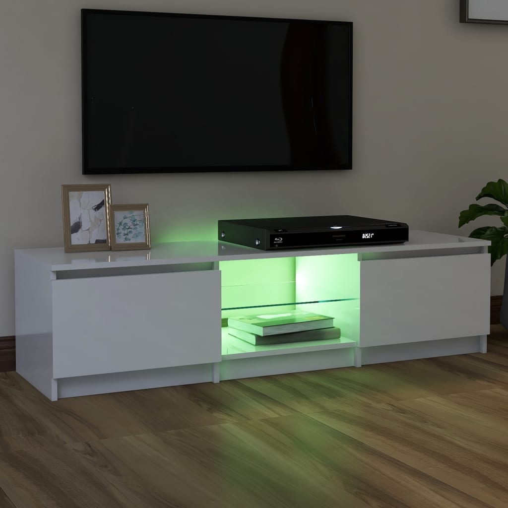 vidaXL TV plaukts ar LED lampiņām, 140x40x35,5 cm, spīdīgi balts
