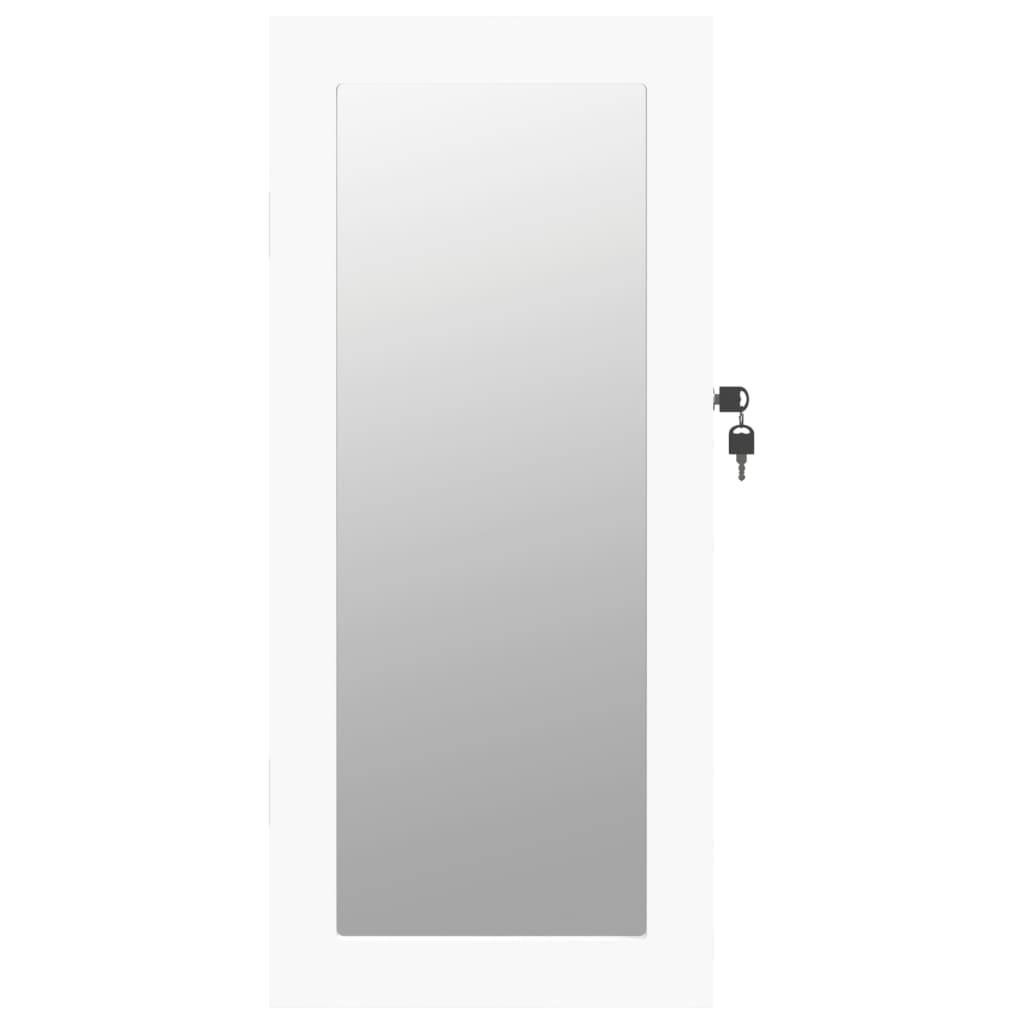 vidaXL sienas rotaslietu skapītis ar spoguli, balts, 30x8,5x67 cm