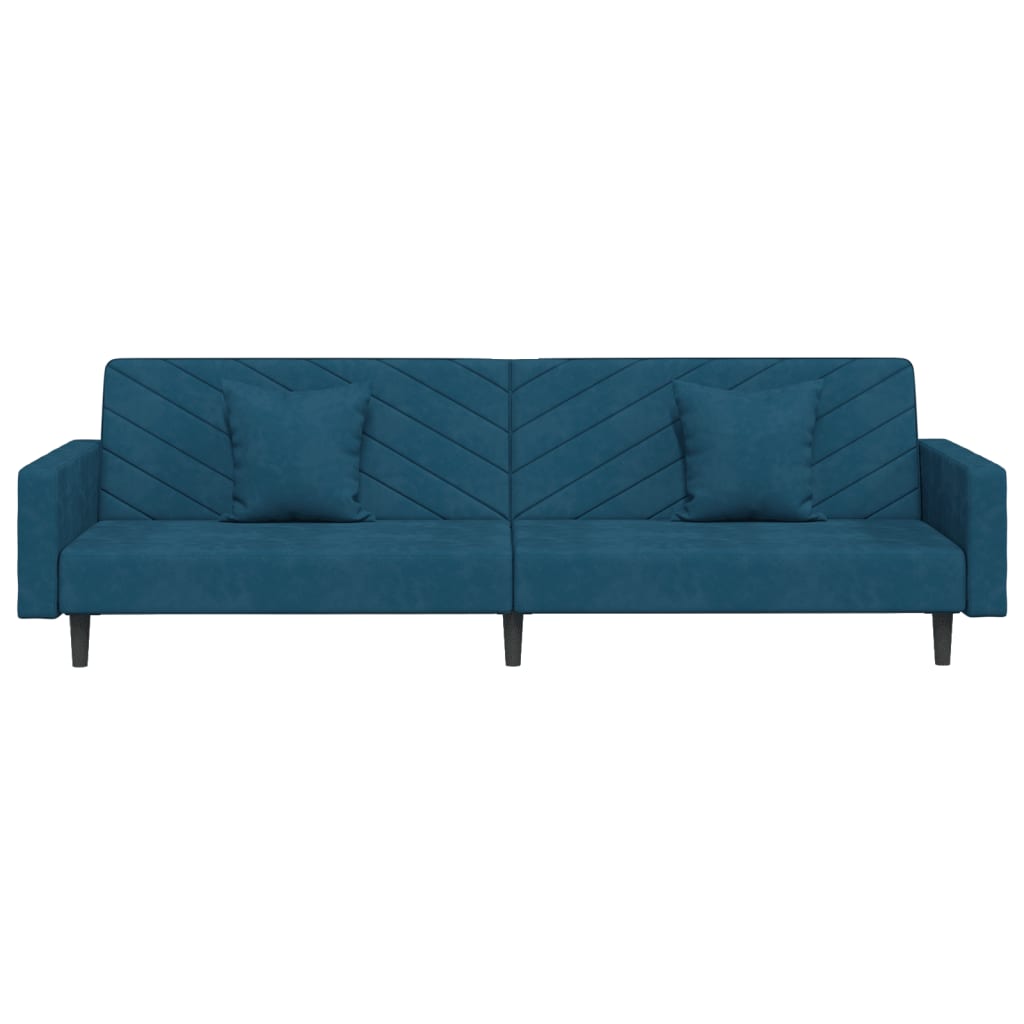 vidaXL 2-vietīga dīvāngulta ar diviem spilveniem, zils samts