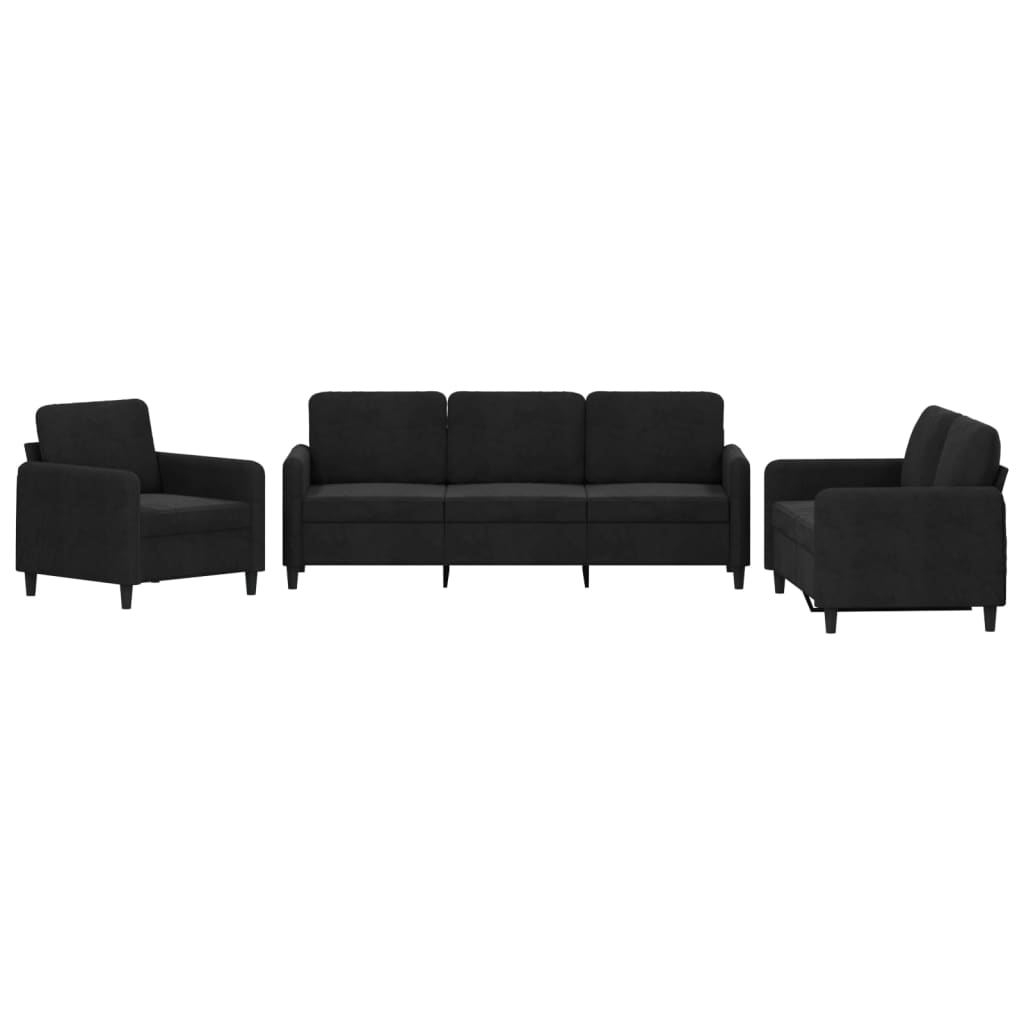 vidaXL trīsdaļīgs dīvānu komplekts, melns samts