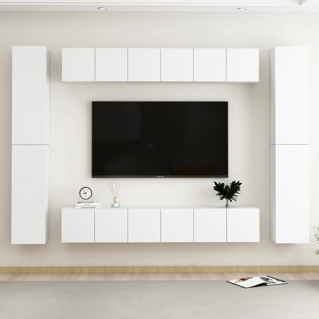 vidaXL 10-daļīgs TV plauktu komplekts, balts, skaidu plāksne