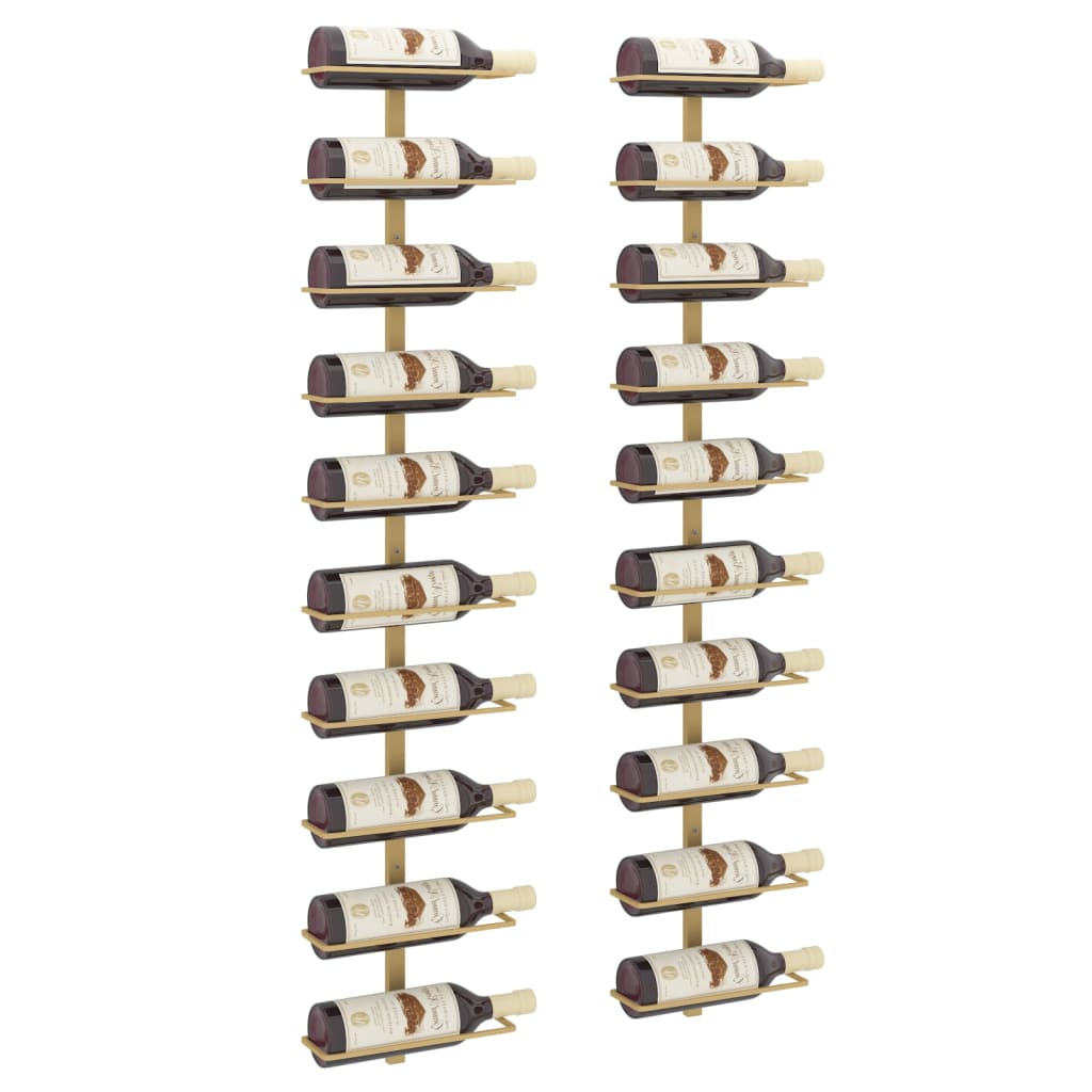 vidaXL vīna pudeļu sienas plaukti 10 pudelēm, 2 gab., zeltains metāls