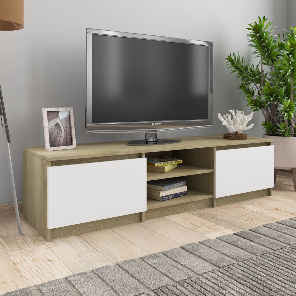 vidaXL TV skapītis, balta un ozolkoka krāsa, 140x40x35,5 cm