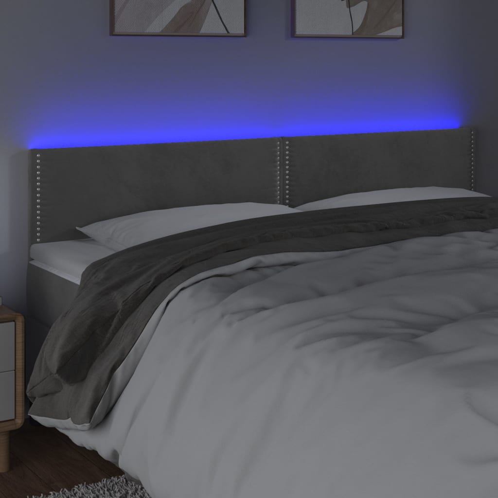 vidaXL gultas galvgalis ar LED, 180x5x78/88 cm, gaiši pelēks samts