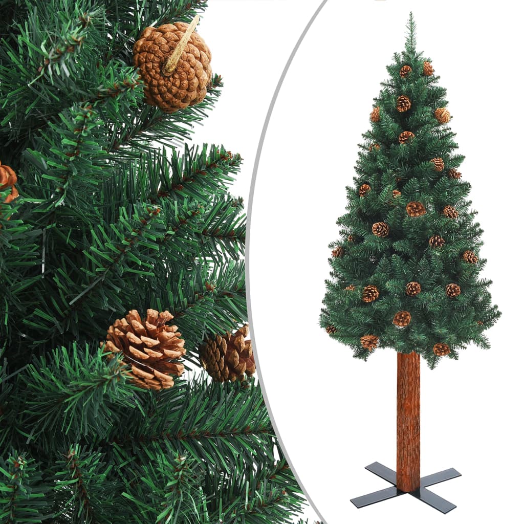 vidaXL Ziemassvētku egle, dabīgs koks un čiekuri, zaļa, 180 cm