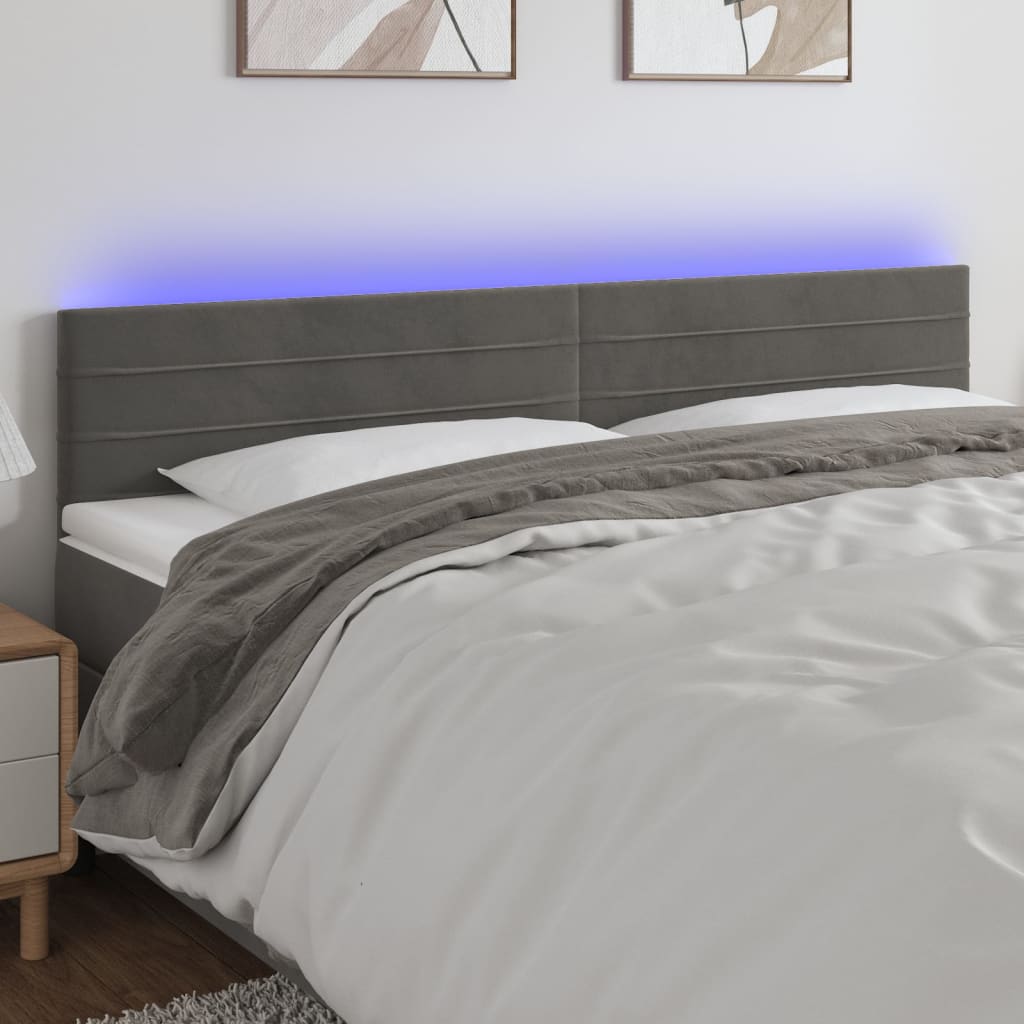 vidaXL gultas galvgalis ar LED, 160x5x78/88 cm, tumši pelēks samts