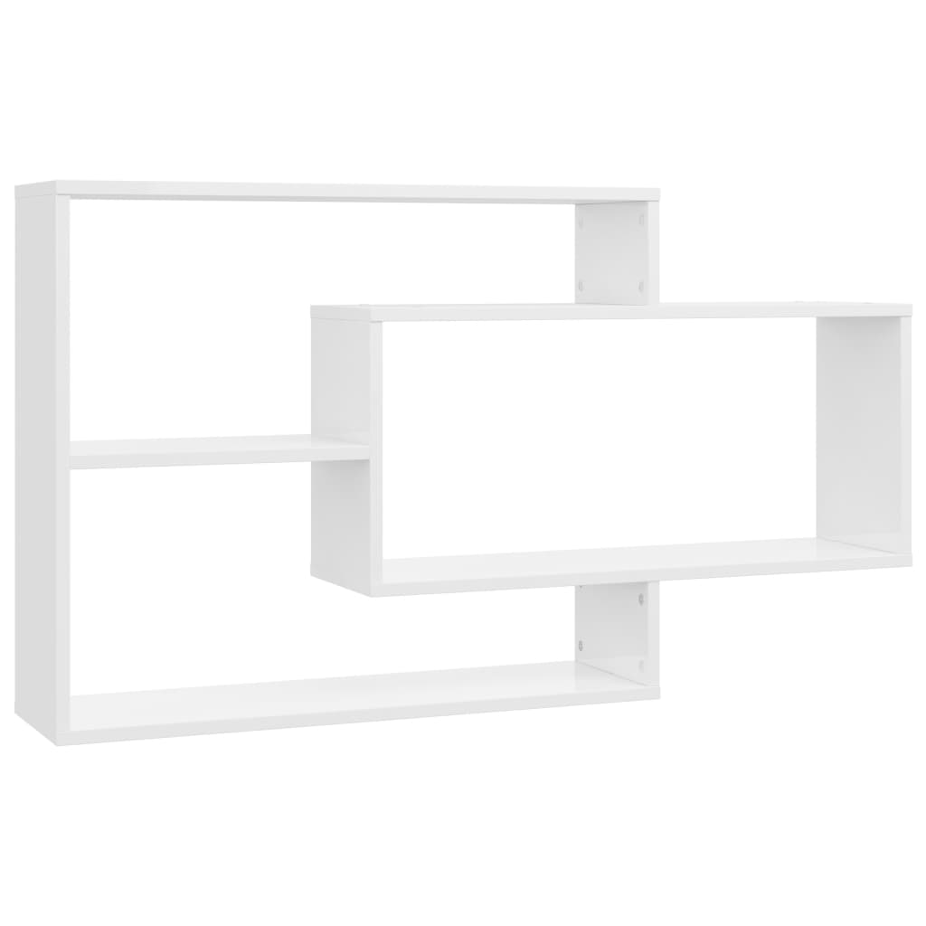 vidaXL sienas plaukti, 104x20x58,5 cm, spīdīgi balti, skaidu plāksne