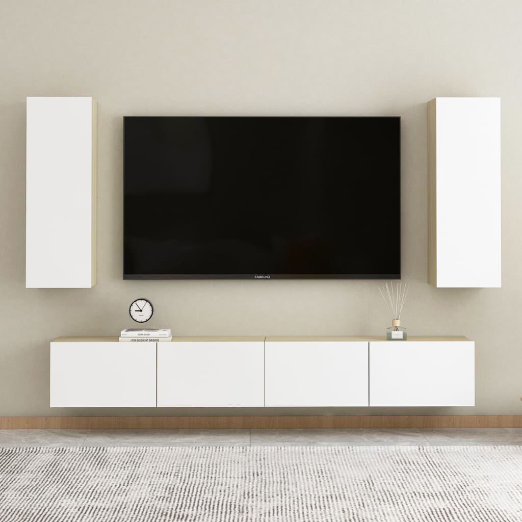 vidaXL TV skapītis, 30,5x30x90 cm, balts, ozola, skaidu plāksne