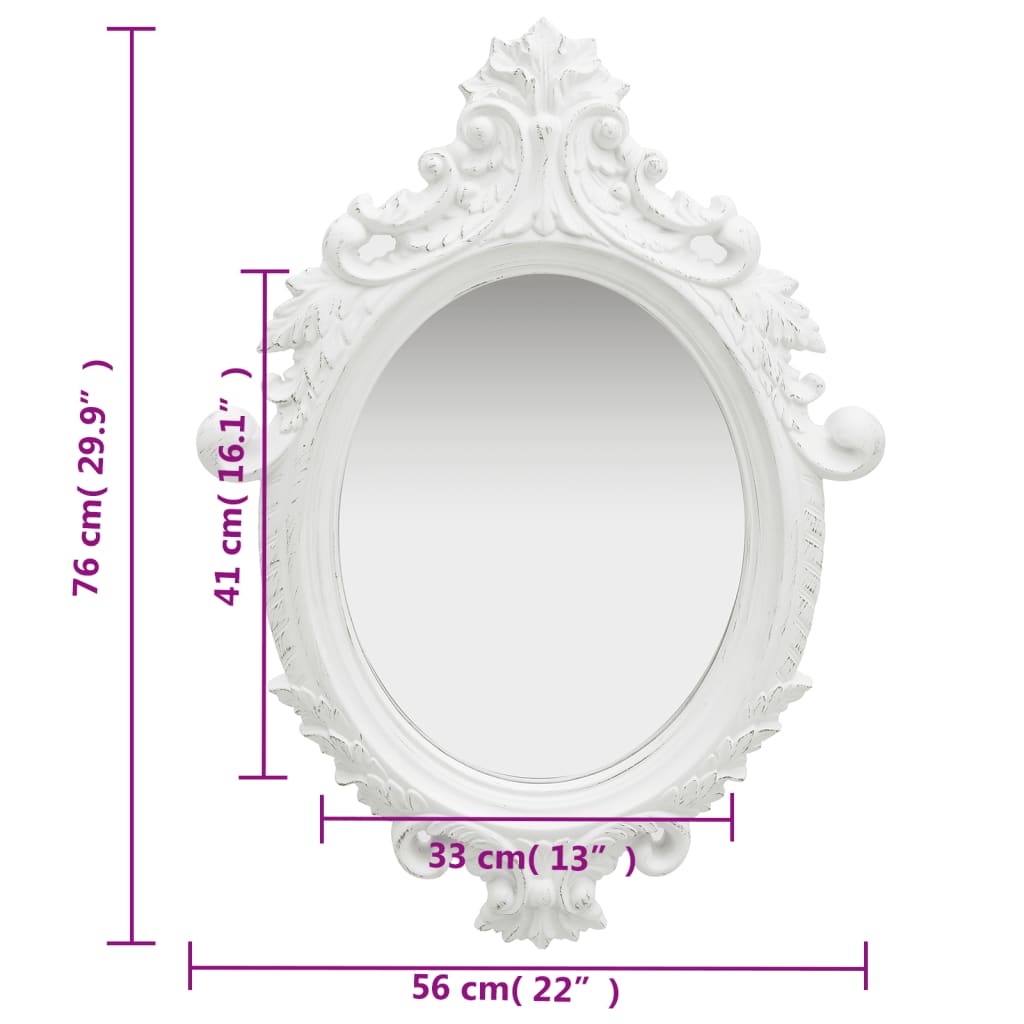 vidaXL sienas spogulis, pils interjera stils, 56x76 cm, balts
