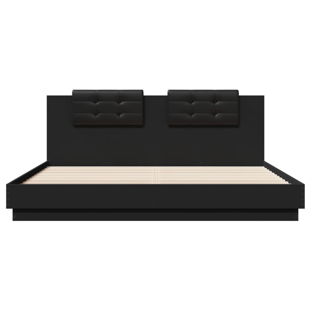 vidaXL gultas rāmis ar galvgali un LED, melns, 180x200 cm