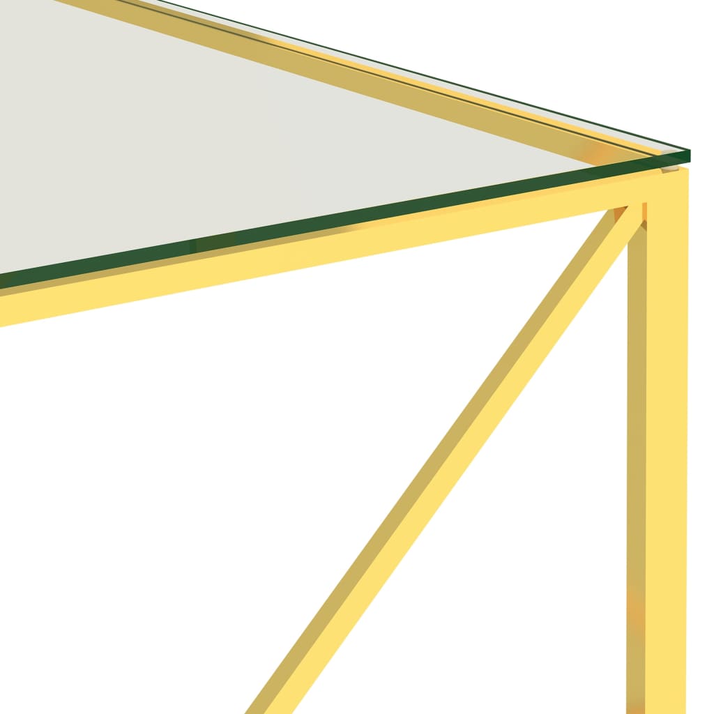 vidaXL kafijas galdiņš, zeltains, 55x55x55 cm, tērauds, stikls