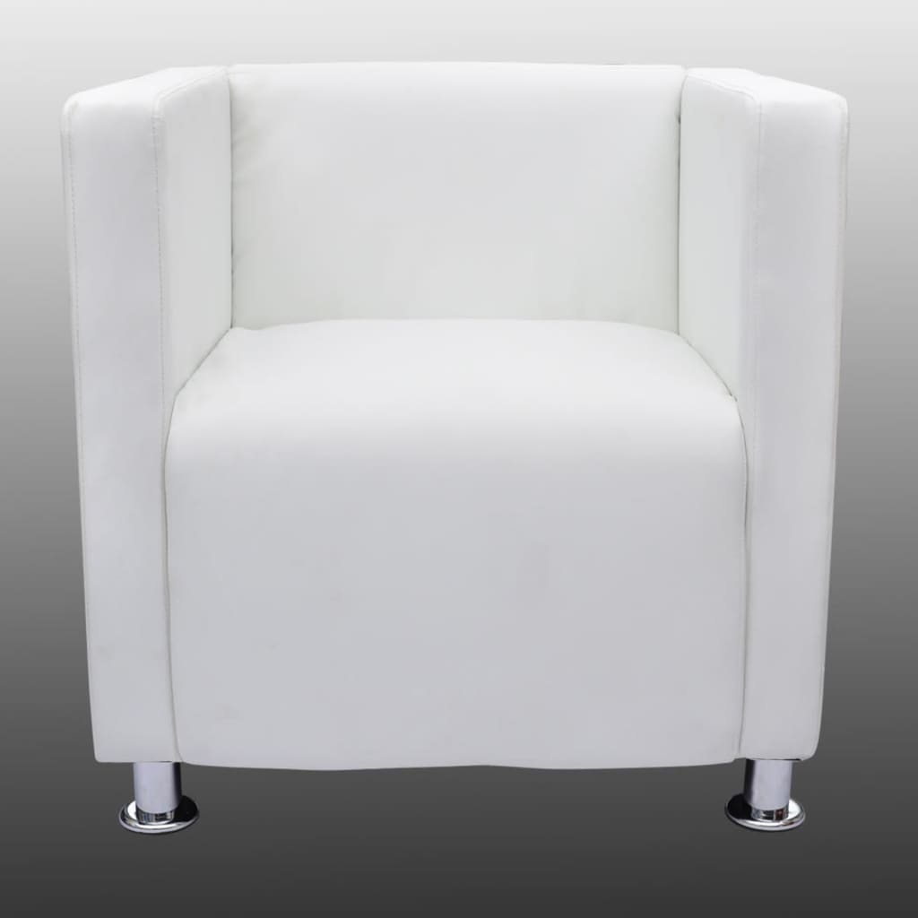 vidaXL atpūtas krēsls, kuba forma, balta mākslīgā āda