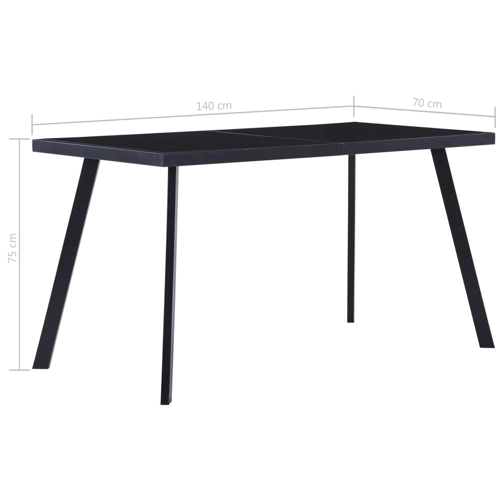 vidaXL virtuves galds, melns, 140x70x75 cm, rūdīts stikls