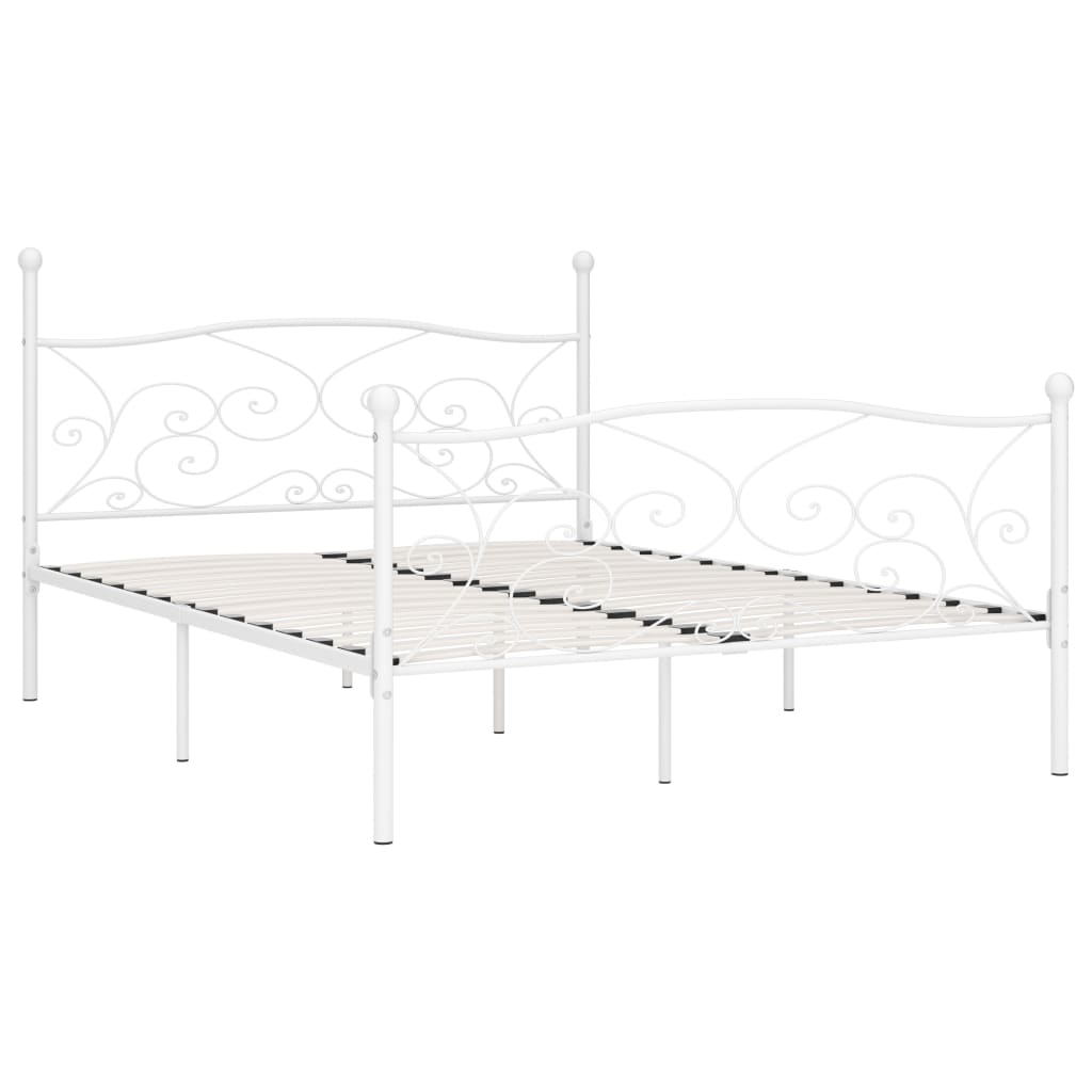 vidaXL gultas rāmis ar redeļu pamatni, balts, 200x200 cm, metāls