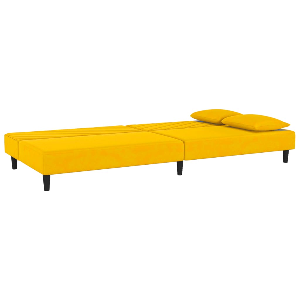 vidaXL 2-vietīga dīvāngulta ar diviem spilveniem, dzeltens samts