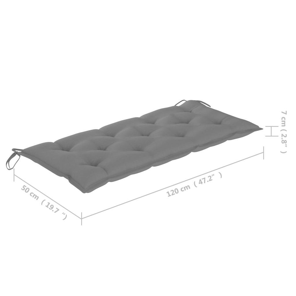 vidaXL sols ar pelēku matraci, 120 cm, masīvs tīkkoks