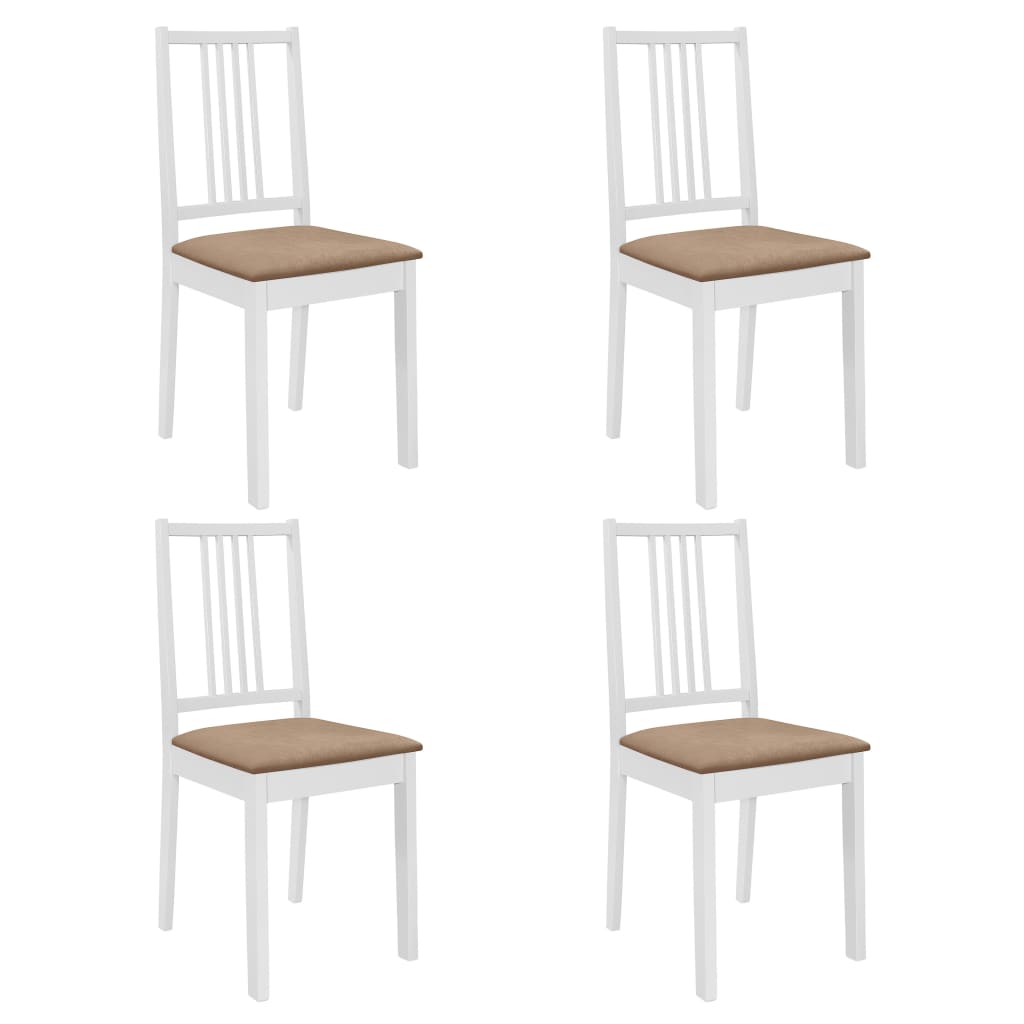 vidaXL virtuves krēsli ar matračiem, 4 gab., balts masīvkoks
