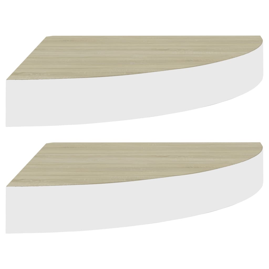 vidaXL stūra sienas plaukti, 2 gab., ozola, balti, 25x25x3,8 cm, MDF