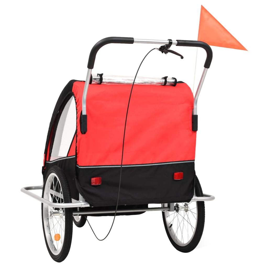 vidaXL bērnu velo piekabe, ratiņi, melna ar sarkanu