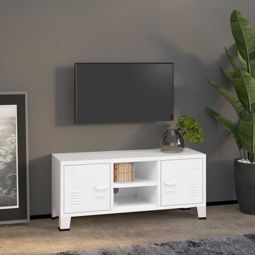 vidaXL TV skapītis, balts, 105x35x42 cm, industriāls dizains, metāls