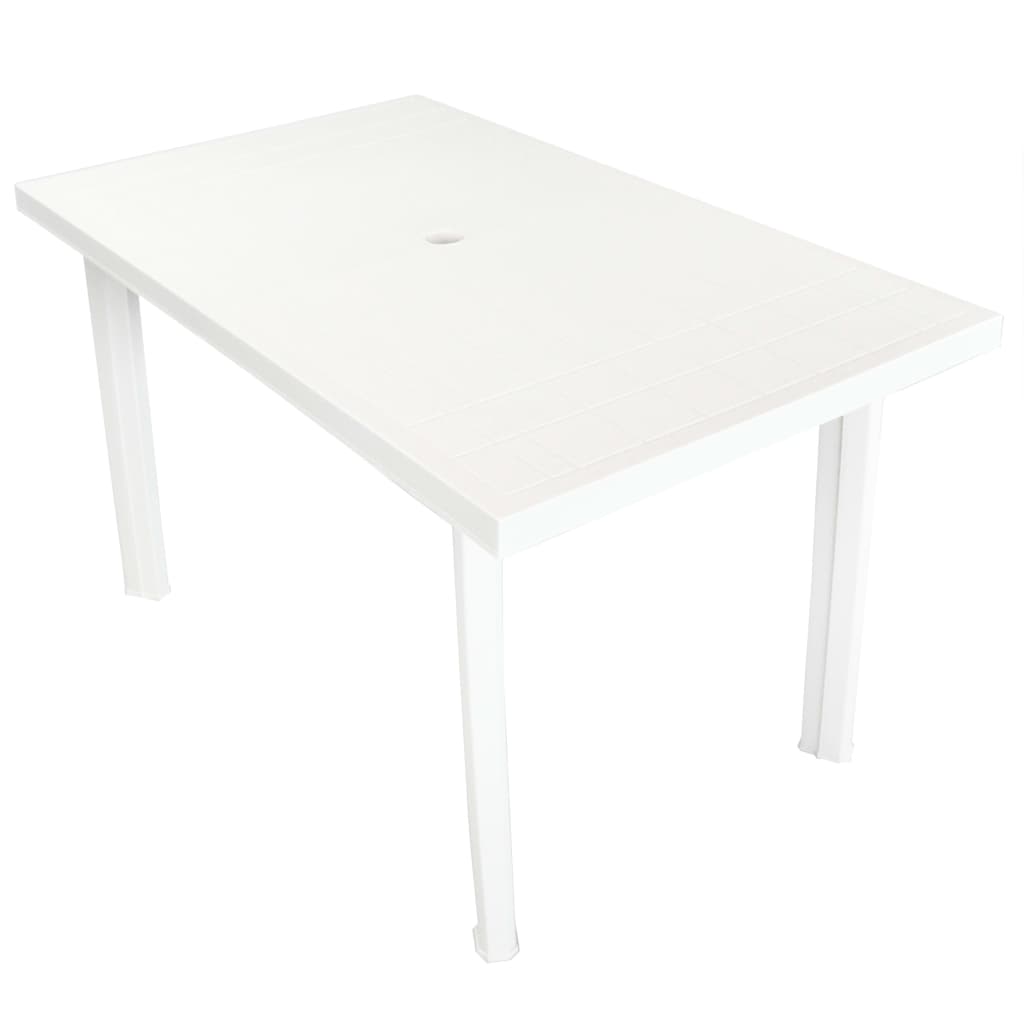 vidaXL dārza galds, 126x76x72 cm, balta plastmasa