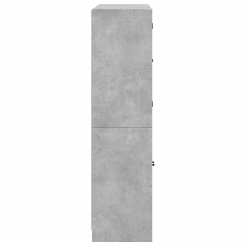 vidaXL grāmatplaukts ar durvīm, betona pelēks, 136x37x142 cm, koks