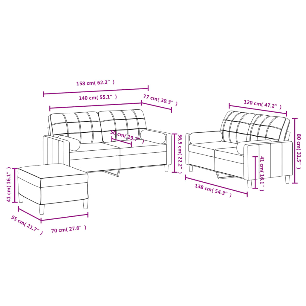 vidaXL trīsvietīgs dīvānu komplekts ar spilveniem, tumši pelēks audums