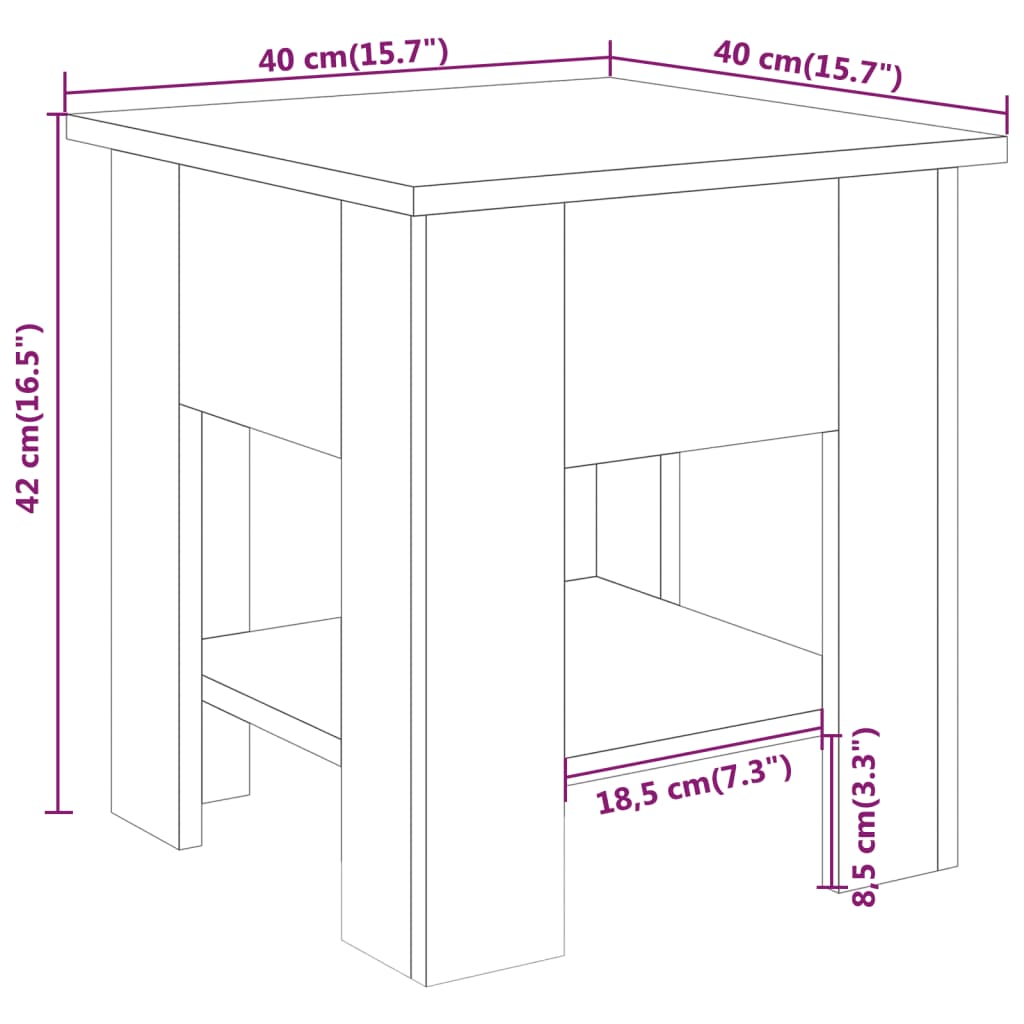 vidaXL kafijas galdiņš, ozolkoka krāsa, 40x40x42 cm, inženierijas koks