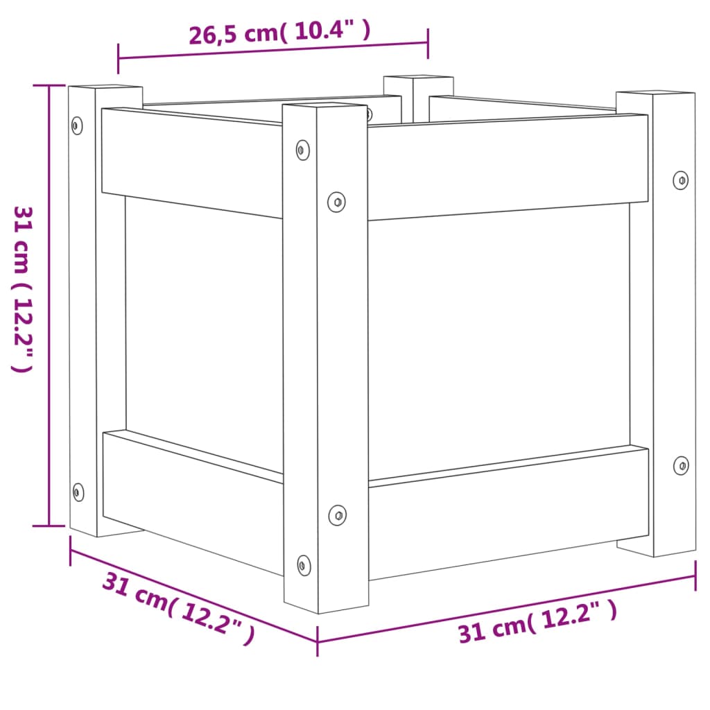 vidaXL dārza puķu kaste, 31x31x31 cm, Duglasa egles masīvkoks