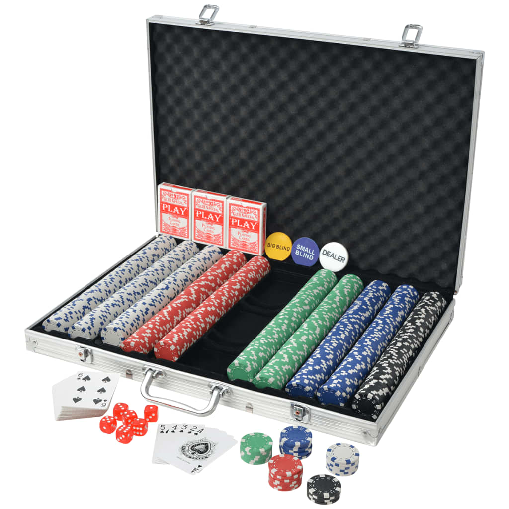 vidaXL pokera komplekts ar 1000 alumīnija žetoniem