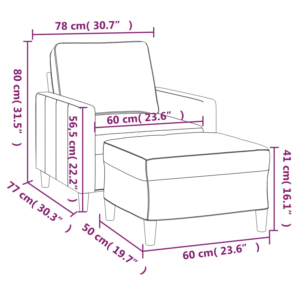 vidaXL atpūtas krēsls ar kājsoliņu, 60 cm, tumši pelēks samts
