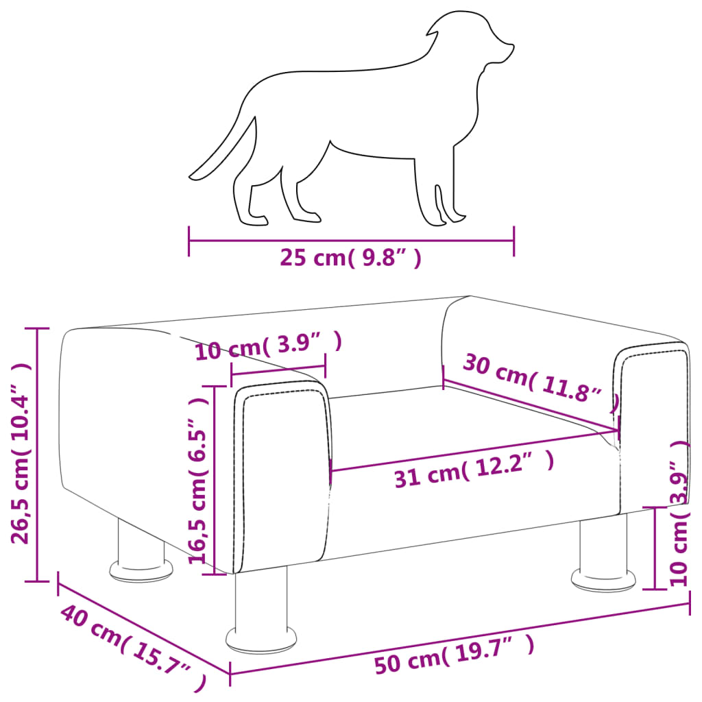 vidaXL gulta suņiem, krēmkrāsas, 50x40x26,5 cm, samts