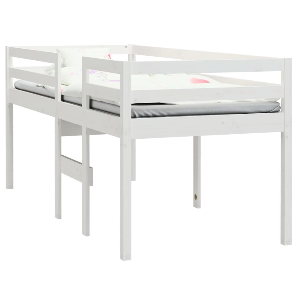 vidaXL augstā gulta, balta, 90x200 cm, priedes masīvkoks