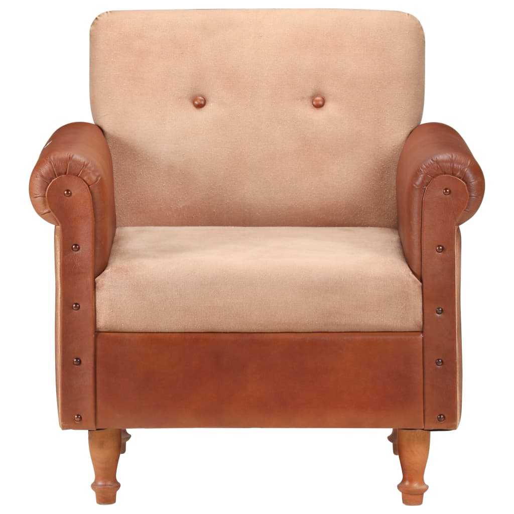 vidaXL atpūtas krēsls, brūna dabīgā āda un audums