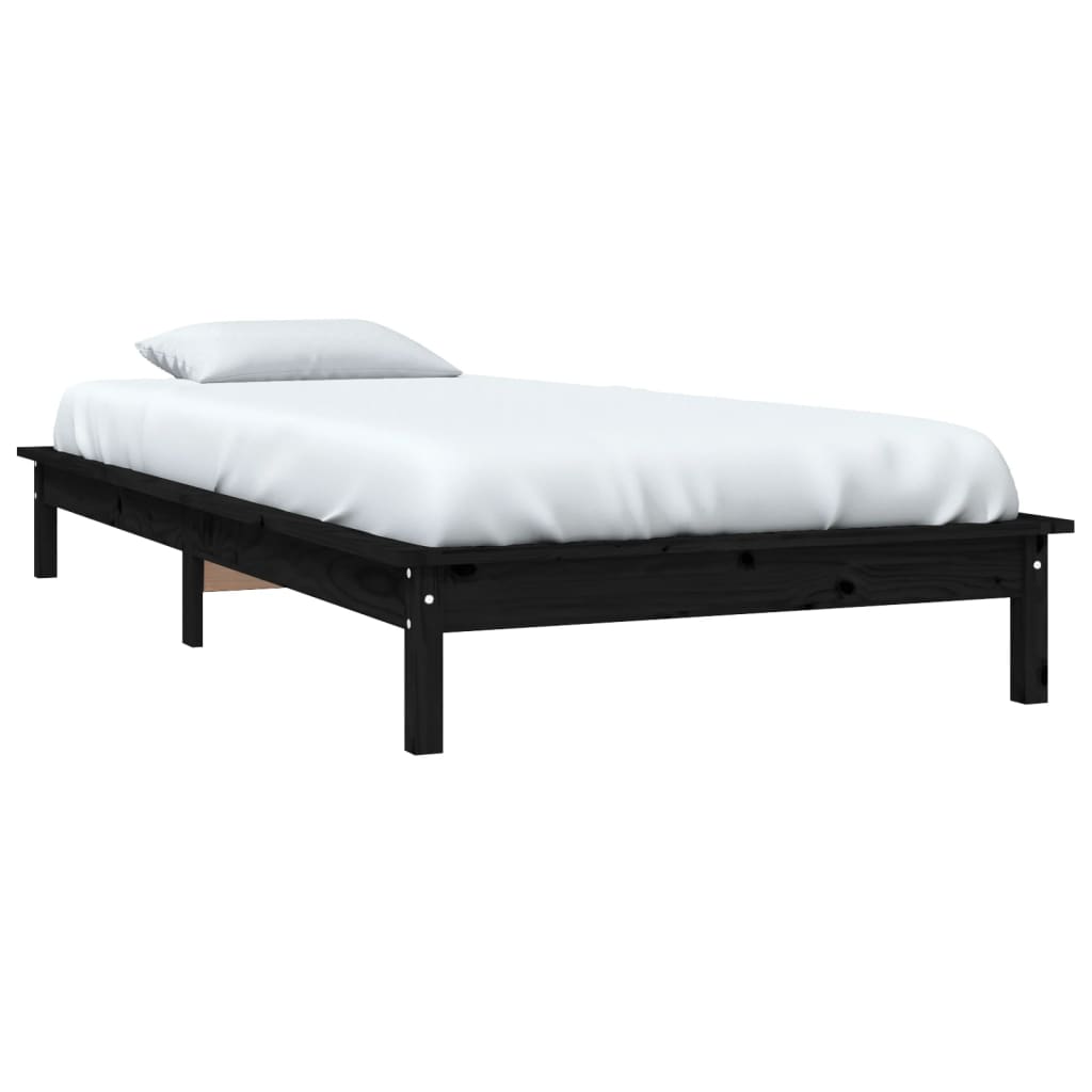vidaXL gultas rāmis, melns, 100x200 cm, priedes masīvkoks