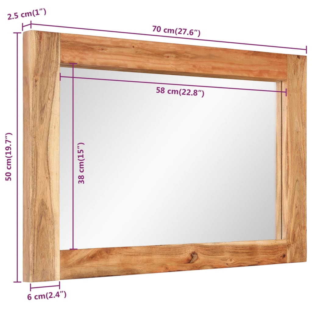 vidaXL spogulis, 70x50 cm, akācijas masīvkoks un stikls